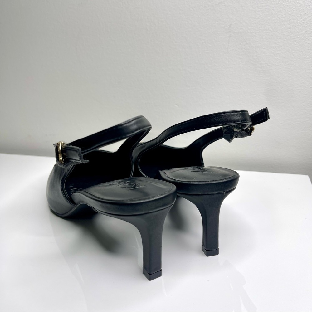 Karl Lagerfeld Paris Black Pointed Kitten Heels with Gold Accents Size 8M - Picture 7 of 11
